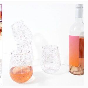 ban.do Acrylic Stemless Wine Glasses Clear Glitter Set of Four